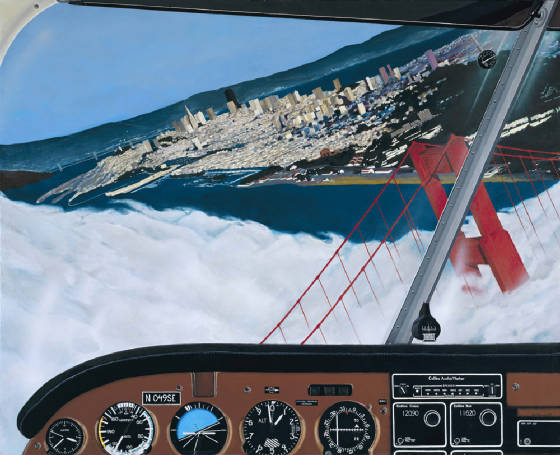 Golden Gate, aerial painting, San Francisco cityscape